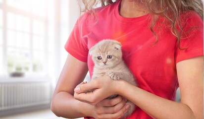 Sticker - Happy young woman hold cute cat