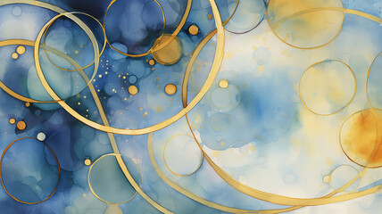 Wall Mural - delicate light abstraction of circles and curved lines with a beautiful gradient of blue and yellow, soft shades