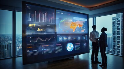 a dashboard-style panel in an advanced command center, with a modern and technological look, focused on big data. Generative AI.