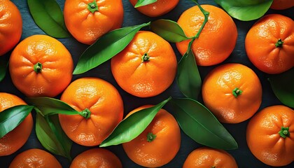 Wall Mural - Top-view angle background of tangerine fruits.