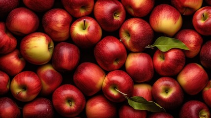 Wall Mural - Top-view angle background of red apple fruits.