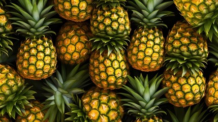 Wall Mural - Top-view angle background of pineapple fruits.