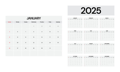 Wall Mural - Calendar 2025 design template.