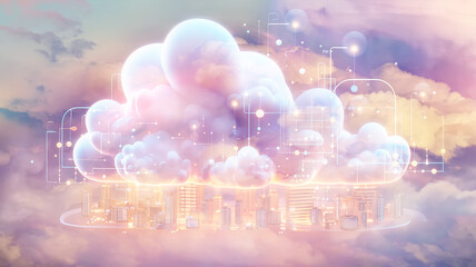 cloud service, abstract blurred background, graphics, cloud shape innovative information transfer and storage technologies