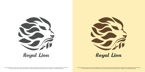 Wall Mural - Lion head logo design illustration. Silhouette shadow head face wild predator animal lion character  pride wisdomm embrace wise crest. Creative simple brave angry subtle abstract flat icon symbol.