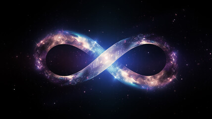 Wall Mural - glowing multicolored infinity symbol galaxy black cosmos, singularity sign isolated on background