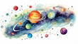 © kichigin19 - planets in space on a white background, watercolor drawing for children primitive minimalistic poster illustration