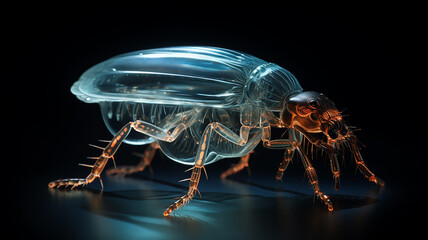 fantastic macro insect invented isolated on a black background, glowing transparent unusual creature generated