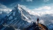 a person standing on mountain, a powerful and inspiring scene with a majestic mountain