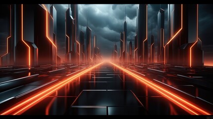 Leinwandbilder - Beautiful abstract futuristic dark background with with many lines neon red glow.