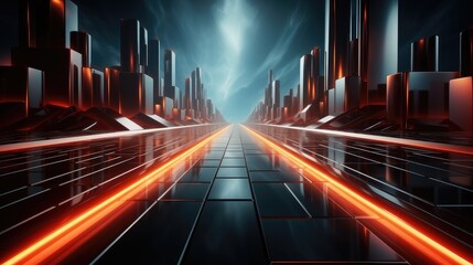 Leinwandbilder - Beautiful abstract futuristic dark background with with many lines neon red glow.