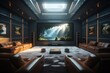 Home cinema room front view.