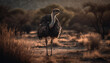 © Jeronimo Ramos - Ostrich standing in grassland, looking at the sunset generated by AI
