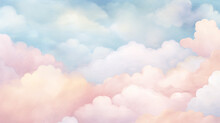 Watercolor Light Soft Color Clouds Background In The Style Of Drawing Cartoon Pink And Blue Gradient