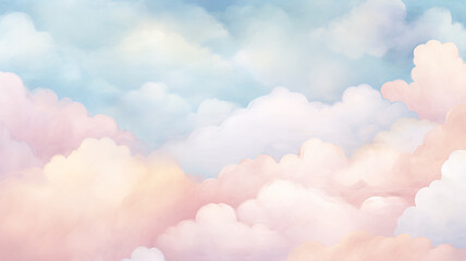 Wall Mural - watercolor light soft color clouds background in the style of drawing cartoon pink and blue gradient
