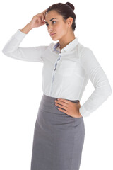 Poster - Digital png photo of biracial businesswoman standing on transparent background