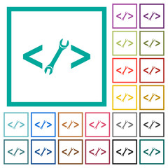 Poster - Web development with wrench flat color icons with quadrant frames