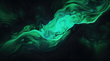 Abstract Background With Fluid Colors In Green And Black Neon, Green Waves Abstract Background, Textured, Green Marbles, Ink Liquid Modern Abstract Backdrop.