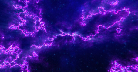Wall Mural - Abstract futuristic background with blue and purple multi-colored energy magic lines and waves of cosmic patterns