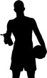 Digital png illustration of silhouette of sportsman with ball and bottle on transparent background