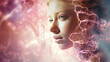 3d female portrait with chromatin strands, concept of changing DNA to stay young forever