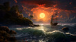 sunset over the ocean, the world of martial arts fantasy, sunset over the sea, Background view of the beach and sea



