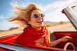 Convertible Car Woman Blond Driving Smiling Sunglasses
