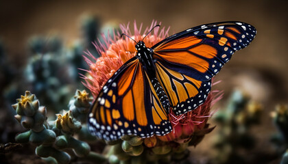 Poster - Vibrant monarch butterfly wing showcases natural beauty in multi colored pattern generated by AI