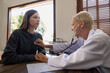 © Natee Meepian - Asian woman patient are check up health while a woman doctor use a stethoscope to hear heart rate of him