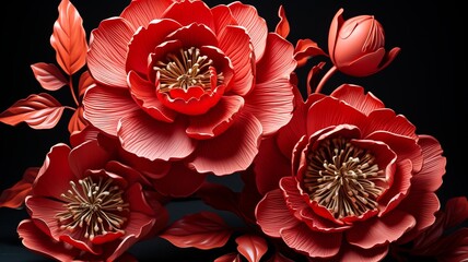 Wall Mural - Beautiful Red Flower Blooming on Dark Background