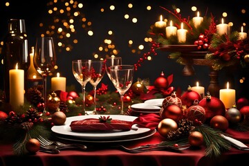 Elegantly lit holiday dinner table