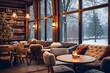 Cozy winter cafe interior with beautiful view