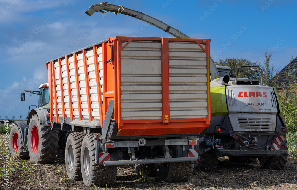 Hamburg, Germany - October 11, 2023: Claas Jaguar maize chopper and ...