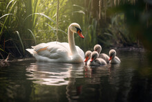 Mother Swan With Her Chicks