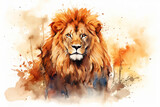 Fototapeta Dziecięca - a lion in nature in watercolor art style