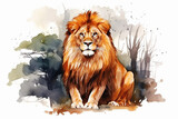 Fototapeta Dziecięca - a lion in nature in watercolor art style