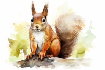 Wall Mural - a squirrel in nature in watercolor art style