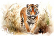 a tiger in nature in watercolor art style