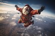 Adventurous Santa scaling snowy peaks at sunset, the magic of Christmas goes extreme!
