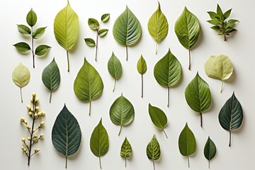 Wall Mural - a serene and visually pleasing abstract background is composed with flat-laid green leaves against a