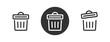 Trash bin can icon vector simple glyph graphic, rubbish garbage junk bucket solid line outline art stroke design set, dust trashcan as delete clean remove ui button pictogram image clipart symbol