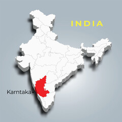 Wall Mural - Karnataka state map location in Indian 3d isometric map. Karnataka map vector illustration