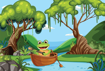 Poster - Frog row boat in the stream