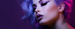 © MD Media - A beautiful model in with purple hair and elegant makeup, in the style of shimmering, luminous palette, salon. Isolated studio background. Hair styling