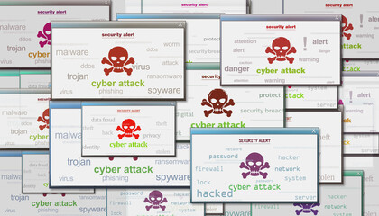 Wall Mural - Cyber attack with skull symbol pop up windows