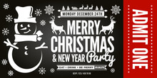 Christmas And New Year Party Ticket Invitation. Vector Illustration