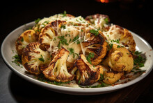Cauliflower Roasted With Parmesan Cheese On Plate