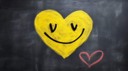 Wall Mural - hand drawn heart with smiley face on it, chalk, copy space, 16:9