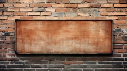 Wall Mural - Empty rustic metal signage on a brick wall background  AI generated illustration