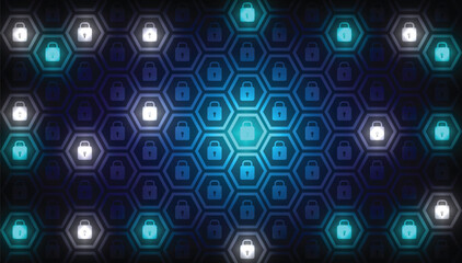 Wall Mural - Cyber security and data protection business technology privacy concept. Lock icon on hexagon background
